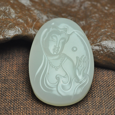 昆仑玉白玉观音菩萨玉牌